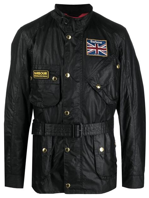 Barbour Logo Patch High Neck Coat Black Farfetch