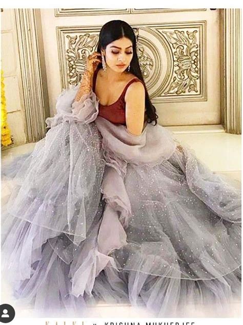 Grey Lehenga Erica Fernandes Organza Dupatta Indian Designer Wear