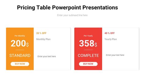 Pricing Table Powerpoint Presentations Pptuniverse