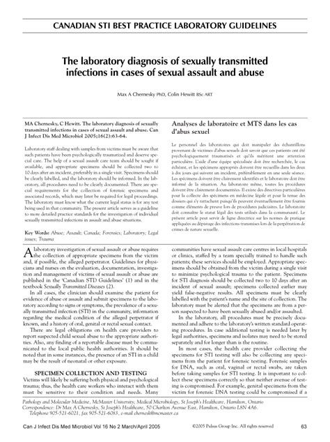 Pdf The Laboratory Diagnosis Of Sexually Transmitted Infections In Cases Of Sexual Assault And