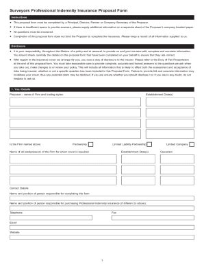 Fillable Online Surveyors Professional Indemnity Insurance Proposal