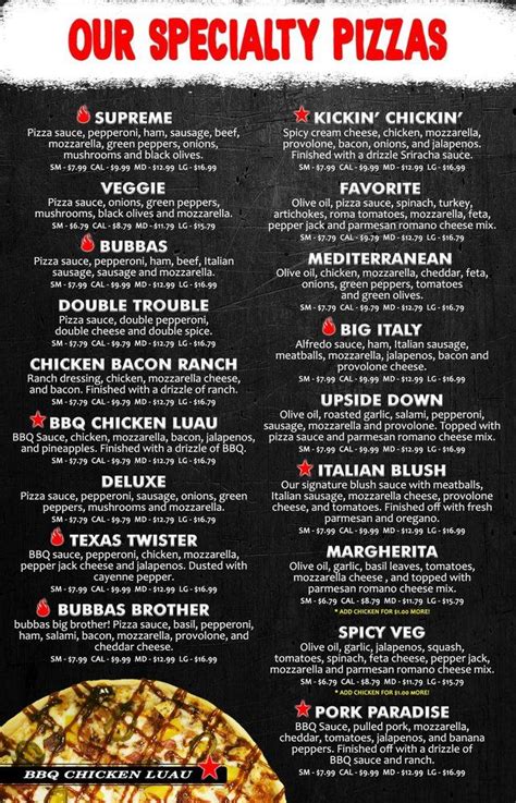 Menu at Brick Oven Pizza Co pizzeria, Kemah