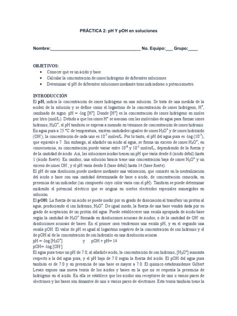 Práctica 2 Química Ii Pdf Ph Ácido