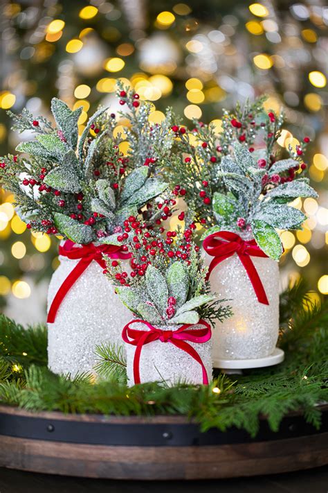 Christmas Mason Jar Centerpiece Holiday Mantel Holiday Ribbon