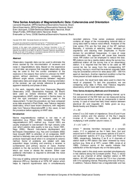 (PDF) Time Series Analysis of Magnetotelluric Data: Coherencies and ...