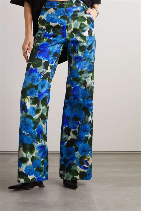 Dries Van Noten Floral Print Cotton Poplin Wide Leg Pants Net A Porter