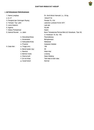 Daftar Riwayat Hidup I Keterangan Perorangan