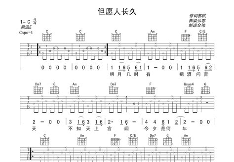 但愿人长久吉他谱王菲c调弹唱79专辑版 吉他世界