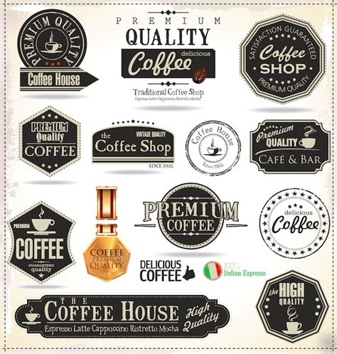 Insignias Y Etiquetas De Café Retro Vector Premium