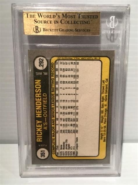 Fleer Rickey Henderson Gem Mint Bgs Beckett Encased