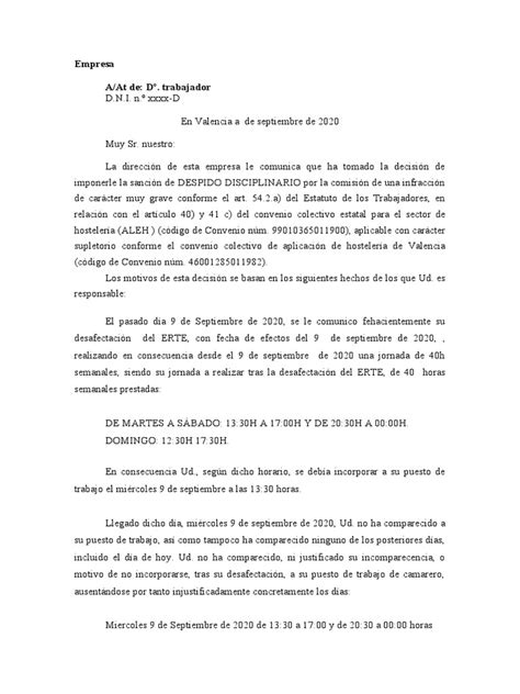 Modelo Carta Despido Disciplinario Pdf Justicia Crimen Y Violencia