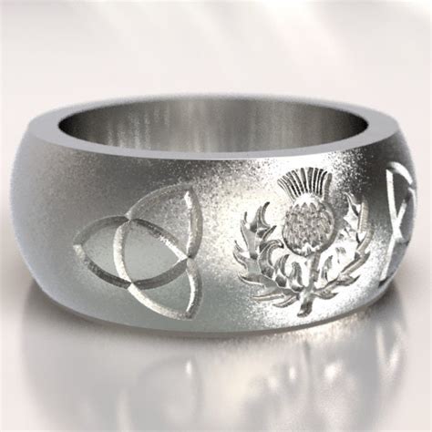 Scottish Thistle Ring With Trillian Engraved Celtic Knots Ring Etsy