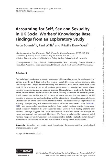 Pdf Accounting For Self Sex And Sexuality In Uk Social Workers’ Knowledge Base Findings From