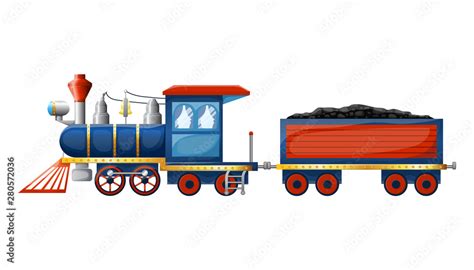 Train composition from cute cartoon colored retro steam locomotive and ...