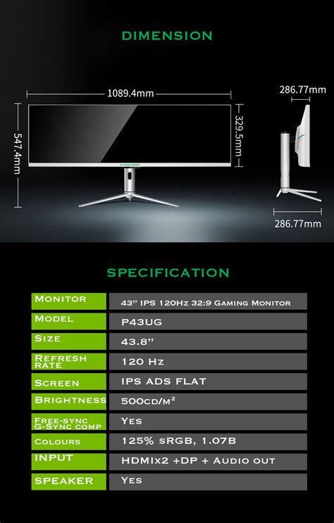 Titan Army 43 Flat 120hz 1ms IPS 32 9 Gaming Monitor P43UG