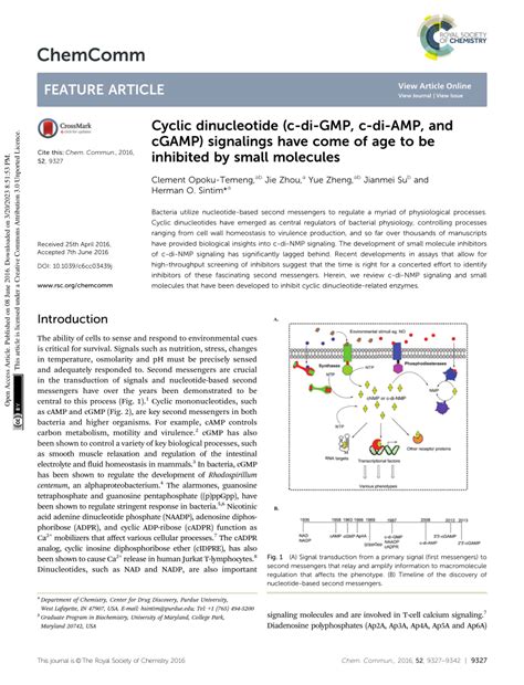 Pdf Cyclic Dinucleotide C Di Gmp C Di Cgamp Signalings Have