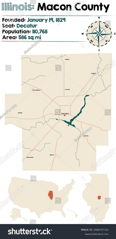 Large Detailed Map Macon County Illinois Stock Vector Royalty Free