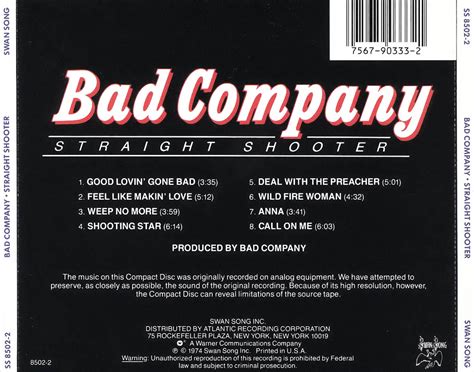 Carátula Trasera de Bad Company Straight Shooter Portada