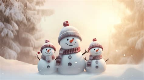 Premium AI Image | Happy snowman family in the winter forest 3d ...