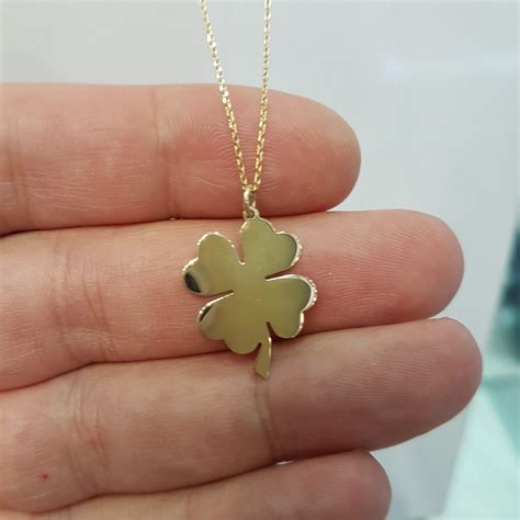 14K Real Solid Gold Four Leaf Clover Necklace For Women