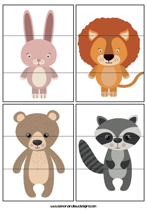 Free Printable Animal Mix And Match Puzzles Lemon And Kiwi Designs