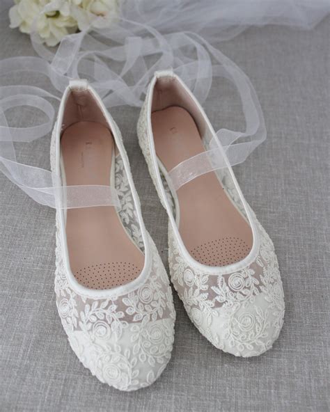 Ivory Lace Round Toe Flats With Ballerina Lace Up Women Etsy