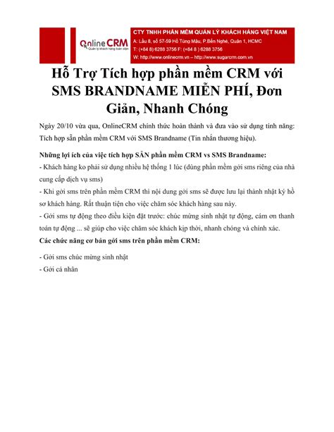 Tích hợp sẵn phần mềm CRM với SMS Brandname Tin nhắn thương hiệu