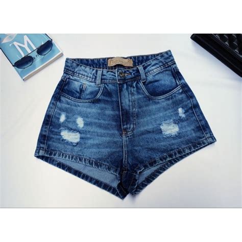 Short Jeans Feminino Cintura Alta Blogueira Rasgado Shopee Brasil