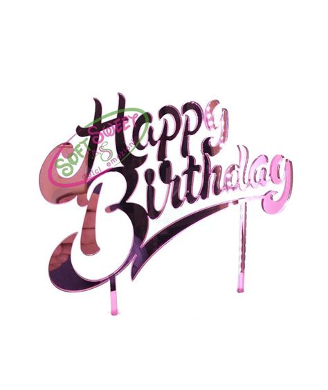 Cake Topper In Plexiglass A Specchio Happy Birthday Fucsia X H