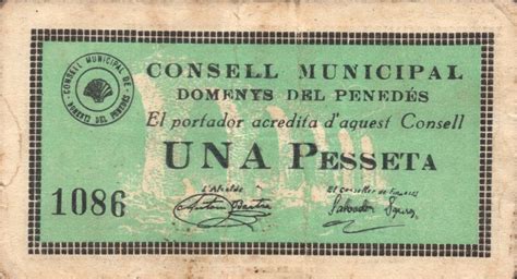 1 Peseta Domenys del Penedès Municipio de Domenys del Penedès Numista