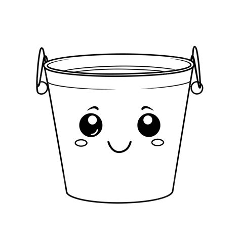 Cute Bucket Drawing With Eyes Outline Sketch Vector, Bucket Drawing, Bucket Outline, Bucket ...