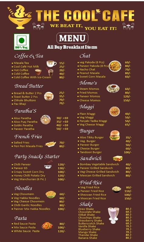 Menu At The Cool Cafe Jaipur