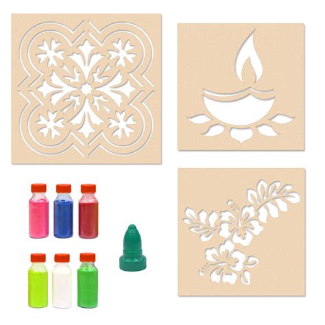 Incredible Gifts India Floral With Border Rangoli Stencil Combo With