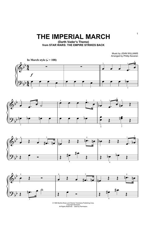 John Williams The Imperial March Arr Phillip Keveren Sheet Music