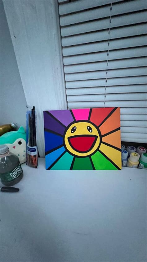 murakami flower painting | Easy canvas art, Canvas art projects, Kids ...