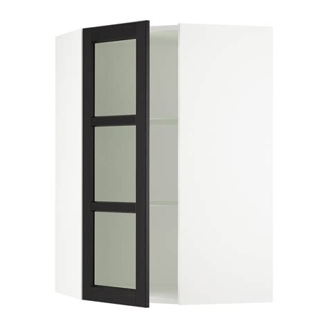 SEKTION corner wall cabinet with glass door, white/Lerhyttan black ...