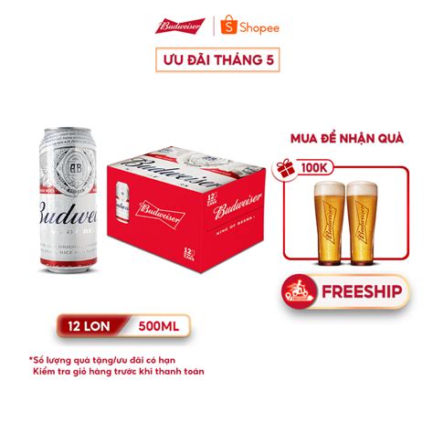 Thùng 12 Lon Cao Bia Budweiser Chính Hãng 500 ml lon Shopee Việt Nam