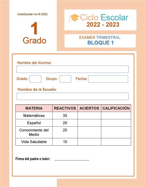 Examen Trimestre Bloque I 1° Primaria Ciclo Escolar 2022 2023 Imagenes Educativas