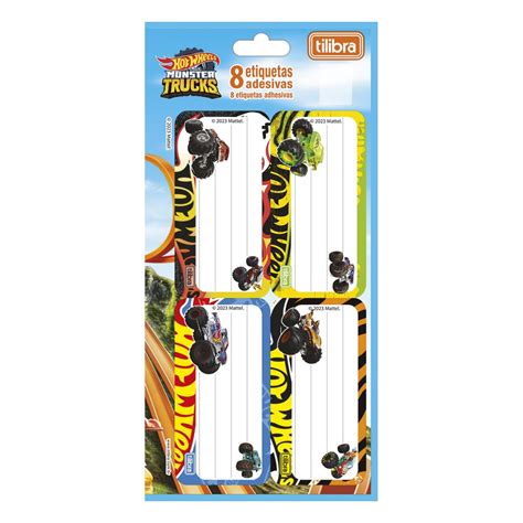Etiqueta Escolar Hot Wheels Monster Trucks C Un Tilibra Papelaria Jambo