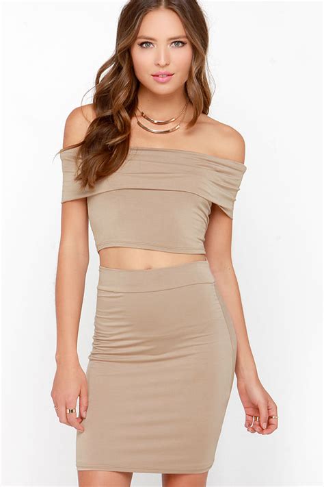 Sexy Dark Beige Dress Two Piece Dress Bodycon Dress Off The