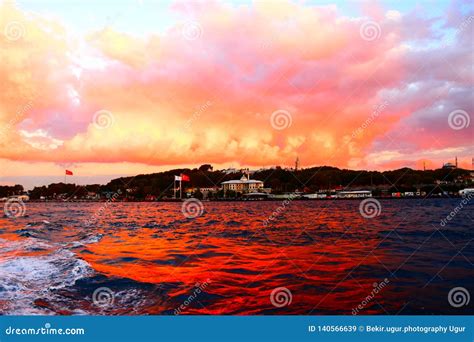 Bosphorus Ä°stanbul Sunset stock image. Image of istanbul - 140566639