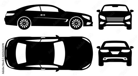 Sports Car Silhouette On White Background Vehicle Icons Set View From