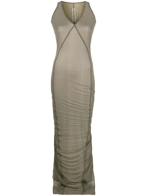 Rick Owens Ruched Sleeveless Maxi Dress Green Editorialist