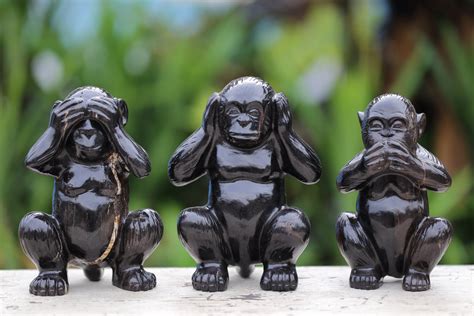 Set of 3 Wise Monkeys Statues Handcrafted From Black - Etsy