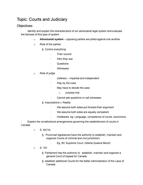 Court Systems - Lecture notes 4 - Topic: Courts and Judiciary