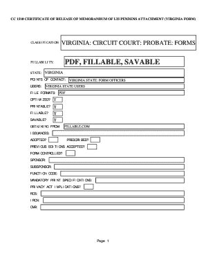 Fillable Online CC 1510 CERTIFICATE OF RELEASE OF MEMORANDUM OF LIS