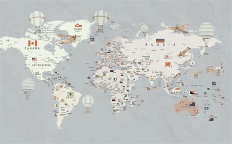 Country Flags World Map, Educational Animals Map, Kids Room World Map ...