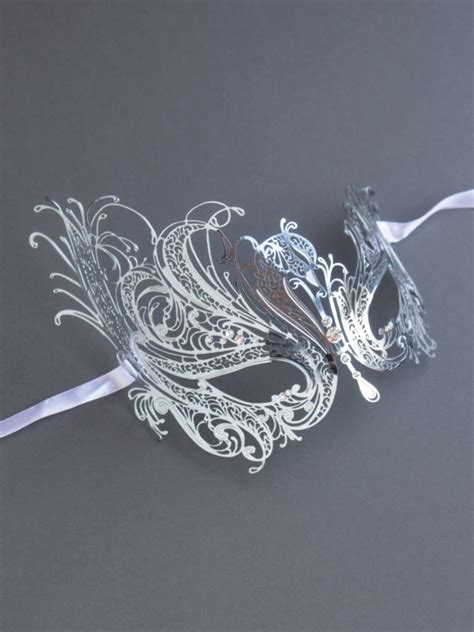 Silver Metal Filigree Crystal Swan Masquerade Mask Diamante