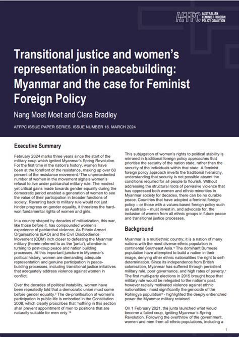 Transitional Justice And Womens Representation In Peace Building Myanmar And The Case For