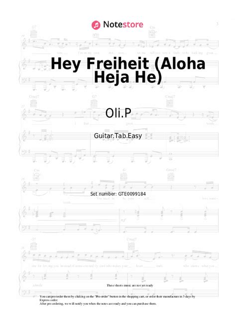 Hey Freiheit Aloha Heja He Tabs Easy Guitar Oli P In Note Store